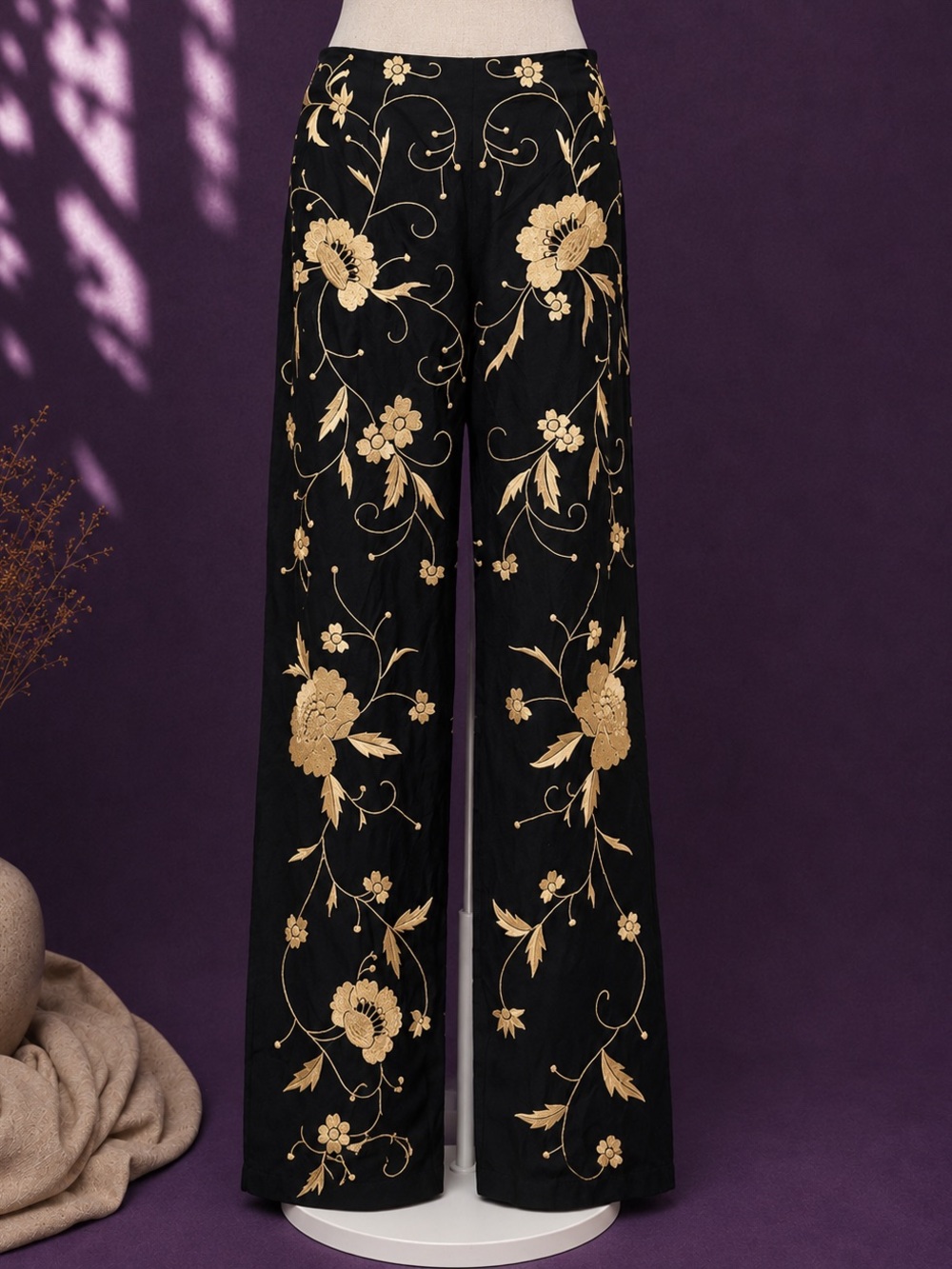 Sue wong silk blend floral embroidered pants